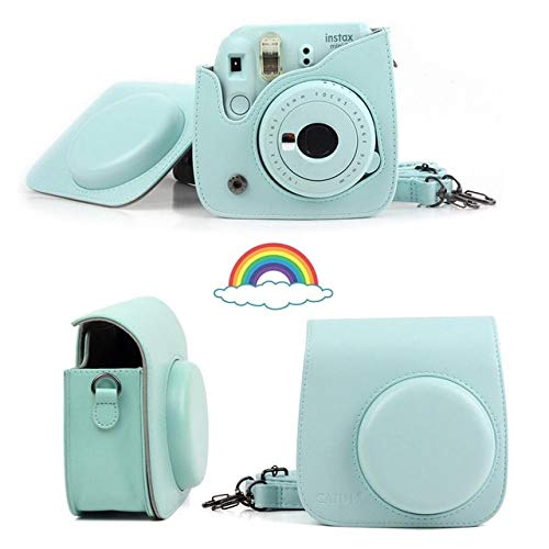 No_brand Camera Bag,For Fujifilm Instax Mini 8 Mini 9 Camera PU Leather Color Bag Instax Mini Case with Shoulder Strap Transparent Crystal Cover|Leather Case Bag|