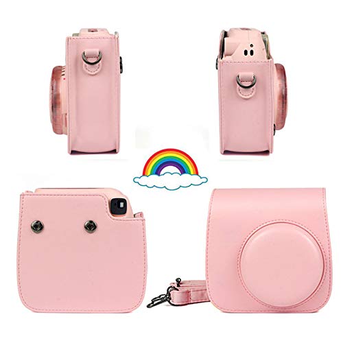 No_brand Camera Bag,For Fujifilm Instax Mini 8 Mini 9 Camera PU Leather Color Bag Instax Mini Case with Shoulder Strap Transparent Crystal Cover|Leather Case Bag|