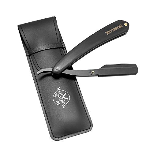 Nobelisk Cuchillo de Afeitar de Calidad con 10 Cuchillas | Set de Cuchillo de Afeitar con Estuche y Cuchillas de Recambio para Principiantes y Avanzados | Cuchillo Plegable con Grabado (Negro)