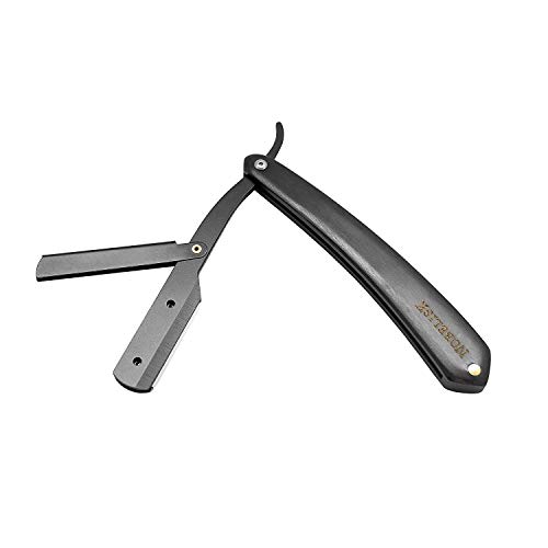 Nobelisk Cuchillo de Afeitar de Calidad con 10 Cuchillas | Set de Cuchillo de Afeitar con Estuche y Cuchillas de Recambio para Principiantes y Avanzados | Cuchillo Plegable con Grabado (Negro)