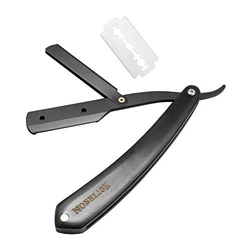 Nobelisk Cuchillo de Afeitar de Calidad con 10 Cuchillas | Set de Cuchillo de Afeitar con Estuche y Cuchillas de Recambio para Principiantes y Avanzados | Cuchillo Plegable con Grabado (Negro)