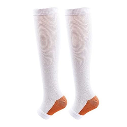 NOBRAND - Calcetines de compresión para hombre, calcetines largos, de compresión y dedos abiertos, transpirables, para regalo de hombre (color: blanco, tamaño: XL 40 cm)