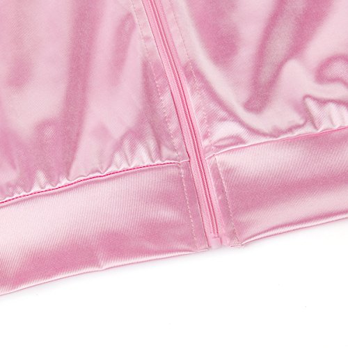 Nofonda Chaqueta de Pink satén Disfraz de Lady con pañuelo de Lunares Cazadora para Mujer Disfraces de 1950s Ladies para Carnavales Halloween Color Rosa