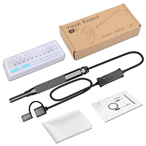 NON Herramienta de Extracción de Cerumen con Cámara USB + Micro USB + Tipo-C Mini Otoscopio Alcance de La Cámara del Oído Inspección del Otoscopio del Oído con 6 Luces Led