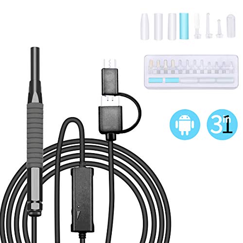 NON Herramienta de Extracción de Cerumen con Cámara USB + Micro USB + Tipo-C Mini Otoscopio Alcance de La Cámara del Oído Inspección del Otoscopio del Oído con 6 Luces Led