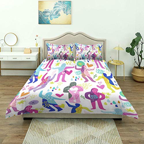 Nonun Funda nórdica, Bailes Abstractos y Abrazos, Paleta de Colores Brillantes y de Moda, Ropa de Cama, Microfibra Ligera y cómoda