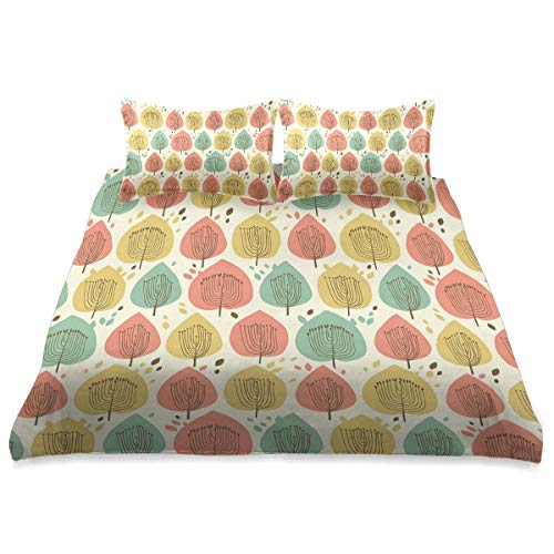 Nonun Funda nórdica, patrón Floral de Estilo escandinavo Paleta pálida Árbol Abstracto de otoño, Juego de Cama Microfibra Ligera y cómoda