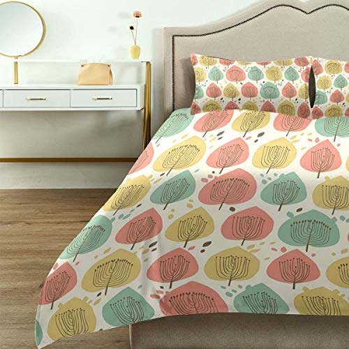 Nonun Funda nórdica, patrón Floral de Estilo escandinavo Paleta pálida Árbol Abstracto de otoño, Juego de Cama Microfibra Ligera y cómoda