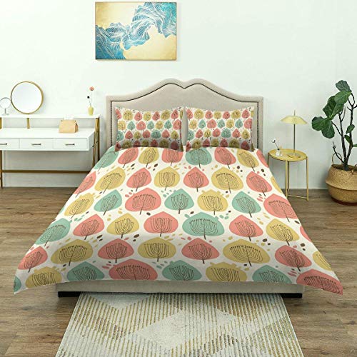 Nonun Funda nórdica, patrón Floral de Estilo escandinavo Paleta pálida Árbol Abstracto de otoño, Juego de Cama Microfibra Ligera y cómoda