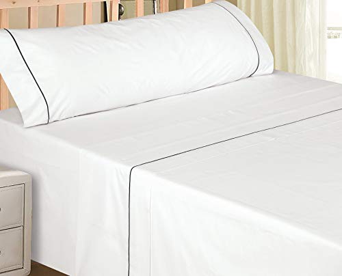 NORA HOME Juego de Sabanas Plain Liso Blanco 100% Algodón 150 Hilos (Cama 135/140)