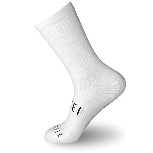 NORTEI Calcetines Blancos para Ciclismo, MTB y Running de Caña Alta para Hombre y Mujer – Absolute White (L-XL (43-46))