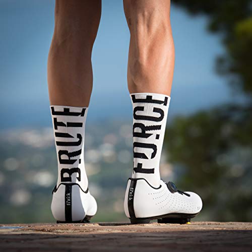 NORTEI Calcetines para Ciclismo, MTB y Running de Caña Alta para Hombre y Mujer – Brute Force White (L-XL (43-46))