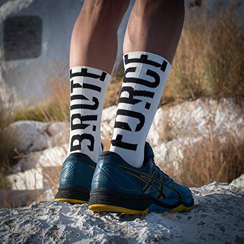 NORTEI Calcetines para Ciclismo, MTB y Running de Caña Alta para Hombre y Mujer – Brute Force White (L-XL (43-46))
