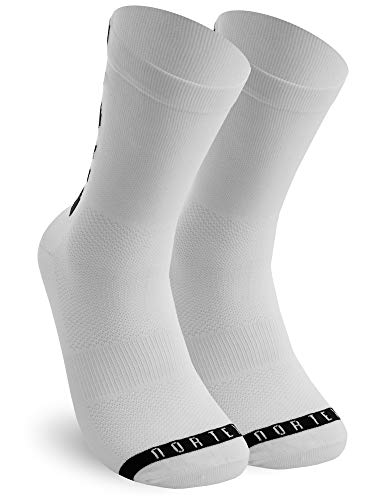 NORTEI Calcetines para Ciclismo, MTB y Running de Caña Alta para Hombre y Mujer – Brute Force White (L-XL (43-46))