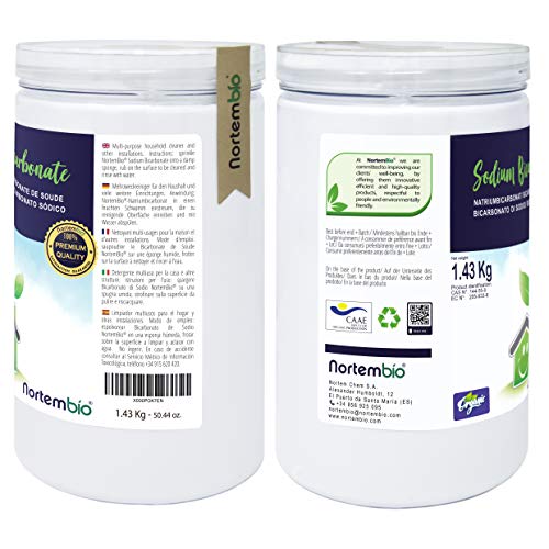 Nortembio Bicarbonato de Sodio 4x1.43kg, Insumo Ecológico de Origen Natural, Libre de Aluminio, EBook Incluido.