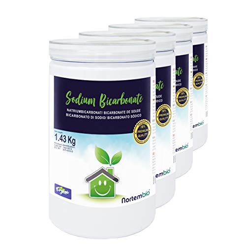 Nortembio Bicarbonato de Sodio 4x1.43kg, Insumo Ecológico de Origen Natural, Libre de Aluminio, EBook Incluido.