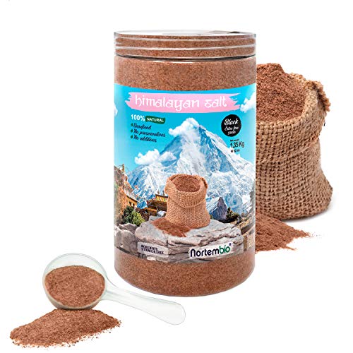 Nortembio Sal Negra del Himalaya 1,35 Kg. Extrafina (0,5-1 mm). 100% Natural. Sin Refinar. Sin Conservantes. Extraída a Mano. Calidad Premium.