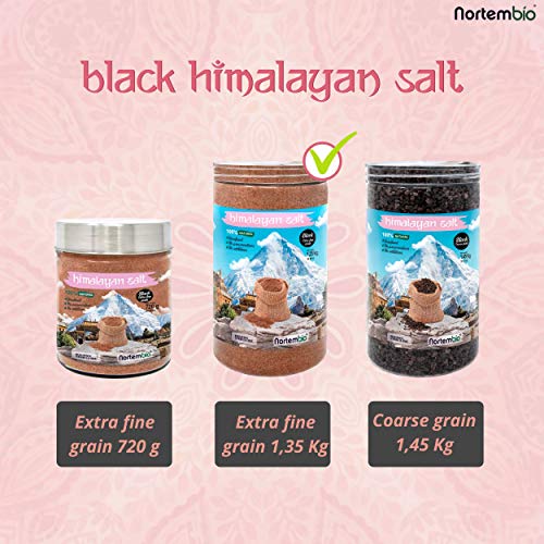 Nortembio Sal Negra del Himalaya 1,35 Kg. Extrafina (0,5-1 mm). 100% Natural. Sin Refinar. Sin Conservantes. Extraída a Mano. Calidad Premium.