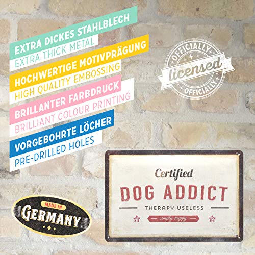 Nostalgic-Art Cartel de chapa retro Dog Addict – Idea de regalo para los dueños de perros, metálico, Diseño vintage para decoración pared, 20 x 30 cm