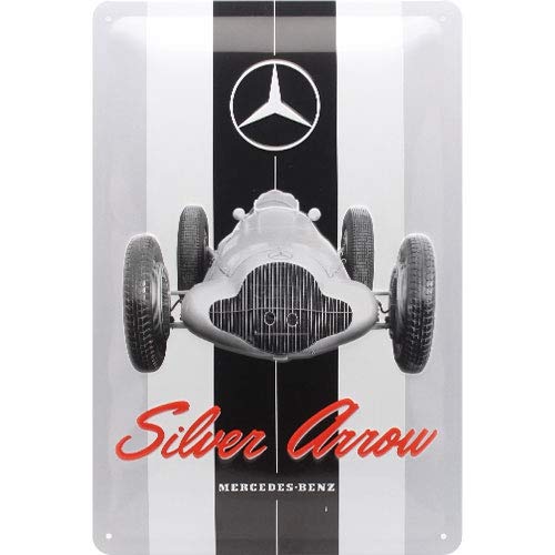 Nostalgic-Art Cartel de Chapa Retro Mercedes-Benz – Silver Arrow – Idea de Regalo para los Fans de los Coches, metálico, Diseño Vintage, 20 x 30 cm