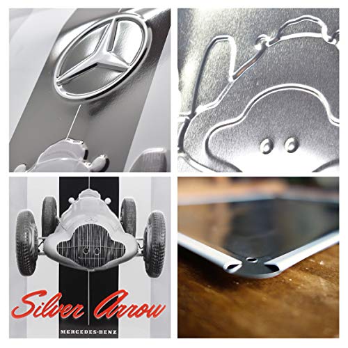 Nostalgic-Art Cartel de Chapa Retro Mercedes-Benz – Silver Arrow – Idea de Regalo para los Fans de los Coches, metálico, Diseño Vintage, 20 x 30 cm