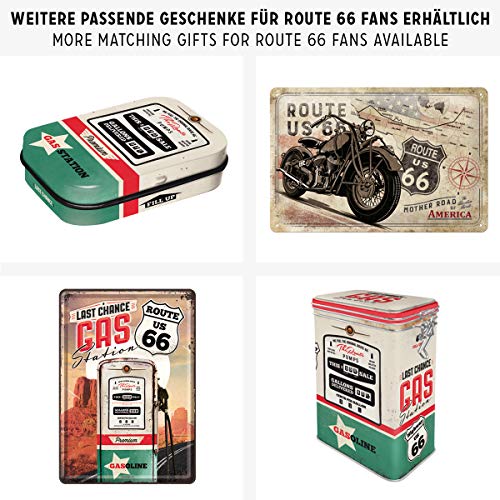 Nostalgic-Art Cartel de Chapa Retro Route Gas Station – Idea de Regalo para los Fans de la Ruta 66, metálico, Diseño Vintage, 20x30x0.2 cm