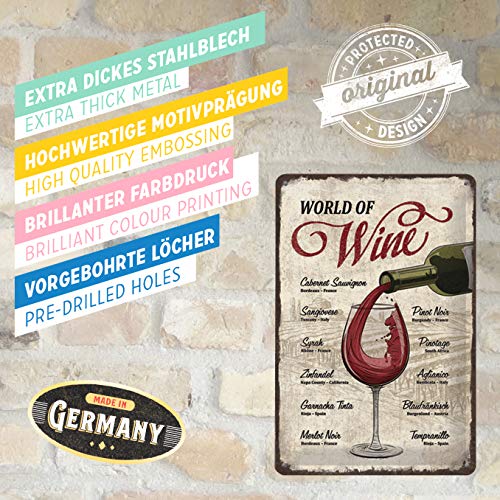 Nostalgic-Art Cartel de Chapa Retro World of Wine – Idea de Regalo para los Aficionados al Vino, metálico, Diseño Vintage para decoración, 20 x 30 cm