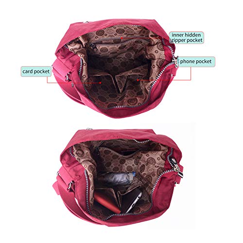 NOTAG Bolsos de Mujer, Impermeable Nylon Bolso Bandolera Multifuncional Mochilas Bolso Hombro Shopper (Rosa roja)