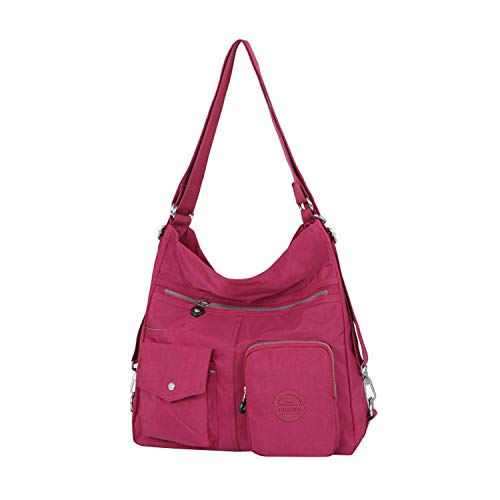 NOTAG Bolsos de Mujer, Impermeable Nylon Bolso Bandolera Multifuncional Mochilas Bolso Hombro Shopper (Rosa roja)