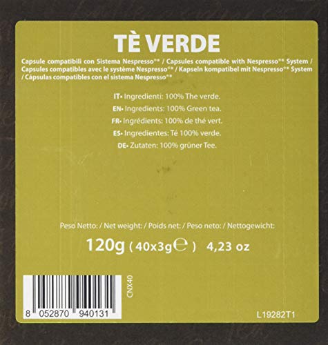 Note D'Espresso - Cápsulas de té verde exclusivamente compatibles con cafeteras Nespresso*, 3 g (caja de 40 unidades)
