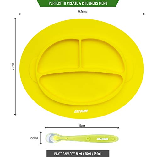 NOTQUOS Set vajilla de Silicona bebés con ventosa de succión antideslizante para tronas. Plato de Silicona + Bowl de Silicona + Cuchara de Silicona