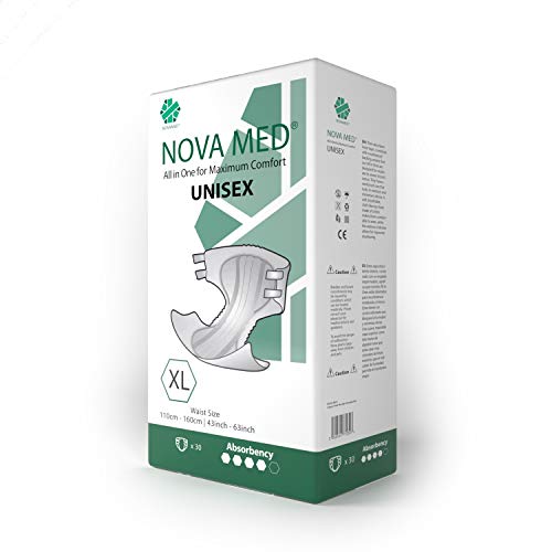 Nova Med - Pañales para incontinencia todo en uno, pañales para adultos - 30 por paquete (XL) - 2880 ml de absorción