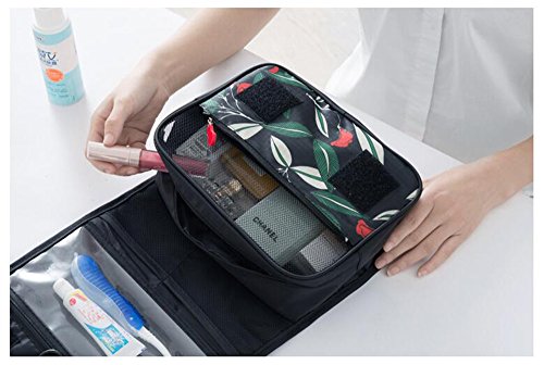 NOVAGO Bolsa de aseo / Organizador especialmente concebido para los viajes, el maquillaje y artículos de higiene personal - tamaño L (Hojas verdes)