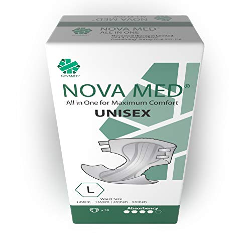 Novamed - Pañales para incontinencia todo en uno, pañales para adultos - 30 por paquete (talla L) - 2640 ml de absorción