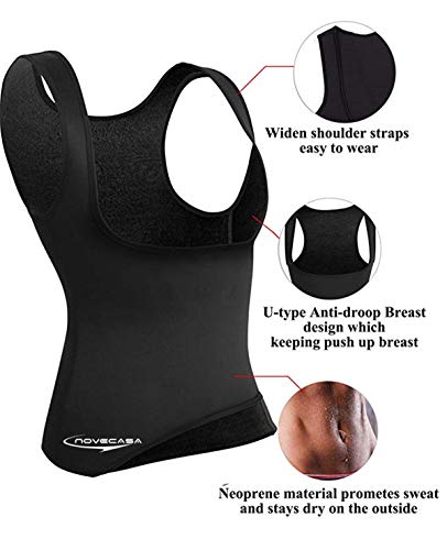 NOVECASA Chaleco Sauna Mujer Neopreno Sauna Vest Top para Sudoración Quema Grasa Faja Abdome Adelgazante (M, Negro-Negro)