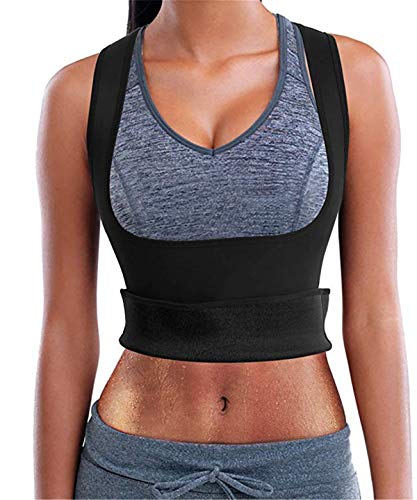 NOVECASA Chaleco Sauna Mujer Neopreno Sauna Vest Top para Sudoración Quema Grasa Faja Abdome Adelgazante (M, Negro-Negro)