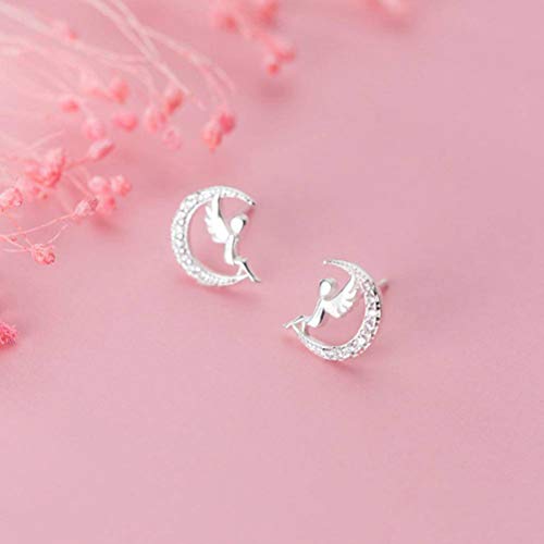 Novedad Joyería Pendientes Simples S925 Pendientes de Plata Mujer Estilo Coreano Moda Lindo Ángel Luna Joyería de Diamantes Apéndice de Niña, Yao Xiang, pendientes de plata s925, Plata 925