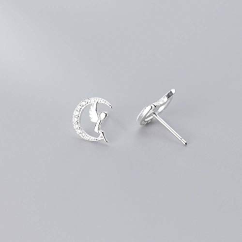 Novedad Joyería Pendientes Simples S925 Pendientes de Plata Mujer Estilo Coreano Moda Lindo Ángel Luna Joyería de Diamantes Apéndice de Niña, Yao Xiang, pendientes de plata s925, Plata 925