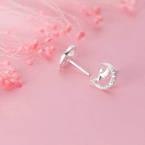 Novedad Joyería Pendientes Simples S925 Pendientes de Plata Mujer Estilo Coreano Moda Lindo Ángel Luna Joyería de Diamantes Apéndice de Niña, Yao Xiang, pendientes de plata s925, Plata 925