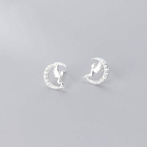 Novedad Joyería Pendientes Simples S925 Pendientes de Plata Mujer Estilo Coreano Moda Lindo Ángel Luna Joyería de Diamantes Apéndice de Niña, Yao Xiang, pendientes de plata s925, Plata 925