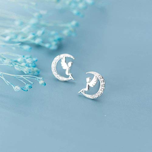 Novedad Joyería Pendientes Simples S925 Pendientes de Plata Mujer Estilo Coreano Moda Lindo Ángel Luna Joyería de Diamantes Apéndice de Niña, Yao Xiang, pendientes de plata s925, Plata 925