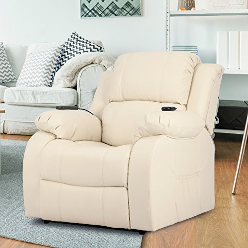 Novohogar Sillón de Masaje Levantapersonas Coliseum con Función Calor, 8 Motores de Vibración, Respaldo Reclinable 160º (Crema)