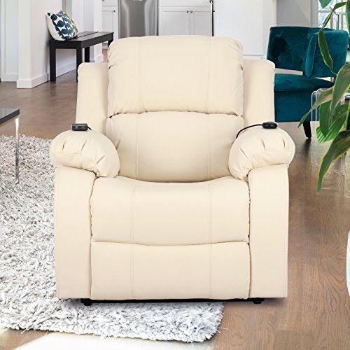 Novohogar Sillón de Masaje Levantapersonas Coliseum con Función Calor, 8 Motores de Vibración, Respaldo Reclinable 160º (Crema)