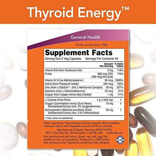 Now Foods Thyroid Energy - Energía tiroidea, sin gluten y soya, 90 cápsulas vegetales