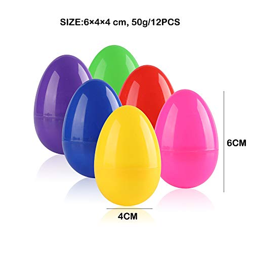 NOZOMI 12Pcs Huevos de Relleno vacíos, 6 * 4cm Huevos de Pascua Sorpresa de plástico rellenables para Regalos de Pascua Dulces, Chocolate, Favores de Fiesta, Juego de Caza de Pascua