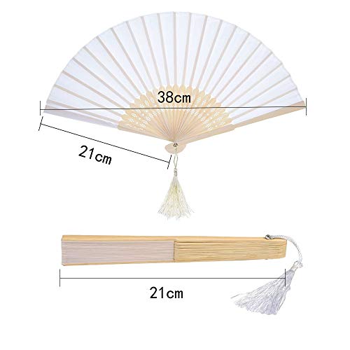 Nsiwem Abanico Plegable de Mano Tela Blanco 10 Piezas Ventilador Plegable Ventiladores de Mano Bambú Abanicos boda para invitados con el bolso del organza para Decoración Fiesta Boda DIY Regalo