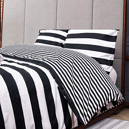 NTBAY Juego de Funda nórdica de 3 Piezas Microfibra, Cierre de Cremallera Ultra Suave Juego de Cama en Blanco y Negro (King, a Rayas)