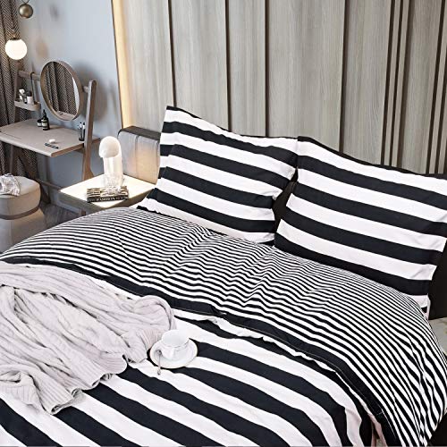 NTBAY Juego de Funda nórdica de 3 Piezas Microfibra, Cierre de Cremallera Ultra Suave Juego de Cama en Blanco y Negro (King, a Rayas)