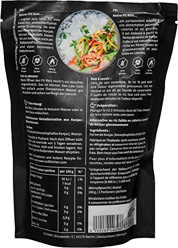 nu3 Arroz Fit - 350 g de arroz konjac bajo en calorías - 14 kcal en cada porción - Natural rice con glucomanano - Granos de arroz sin gluten y sin azúcar - Guarnición perfecta