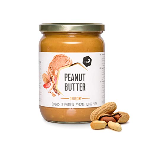 nu3 Crema de cacahuete crujiente - Peanut butter crunchy vegetariana sin azúcar - 500 g de mantequilla de cacahuete pura - 100% maní fresco sin sal o aceite de palma - 28% de proteína vegana